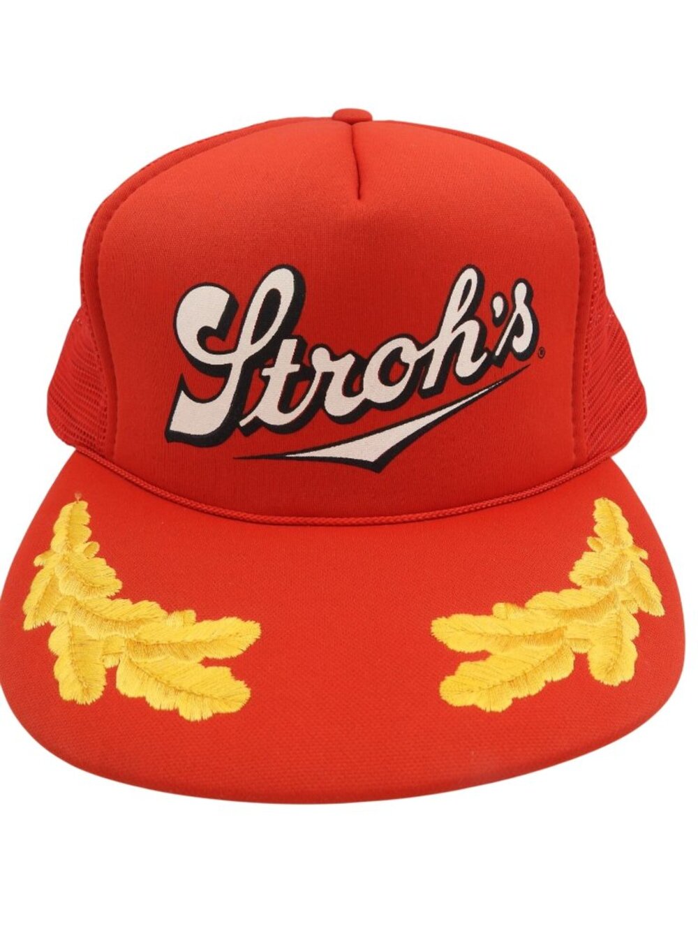 Vintage 80s Stroh's Beer Scrambled Egg Mesh Trucker Snapback Hat Cap